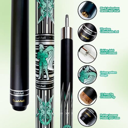 CueMall 58" 2-Piece Billiard Pool Cue Sticks,12.5mm Fiberglass Graphite Composite Billiard Cue Sticks,19oz Pool Sticks Tacos de billar for Adults Men/Women, House or Commercial/Bar Use - color: CueMall-B
