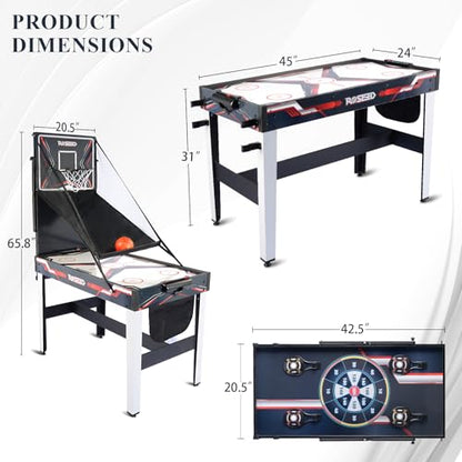 ROSEED 4 in 1 Combo Game Table for Home, Game Room, Friends & Family, Shooting Games, Air Hockey, Basketball, Darts, Multi Game Table