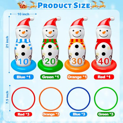 Christmas Ring Toss Game Inflatable Snowman Christmas Party Games for Kids Family Adults Xmas Activities Supplies Decoration Indoor Outdoor Garden Toys 4 Scoreboard Snowman,12 Plastic Rings Gifts