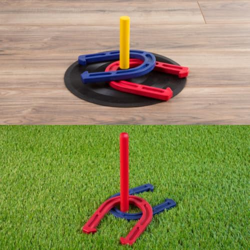 HEY! PLAY! Rubber Horseshoe Set - Perfect for Tailgating, Camping, Beach Days, and Backyard Fun - Suitable for Indoor and Outdoor Use (Black)