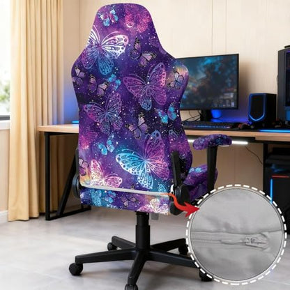 Suobstales Galaxy Butterfly Pattern Gaming Chair Cover with Armrest Covers, Stretch Computer Desk Chair Covers Gamer Chair Slipcovers for Reclining Racing Gaming Chair - color: Galaxy Butterfly