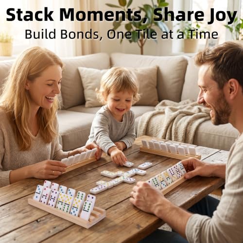 Mexican Train Dominoes Set Double 12 Dot Domino Tiles, 91 Tiles with 8 Wooden Racks, Hub & Trains, Portable Domino Game Set for Adults Kids Families - style: Double 12 Dot + 8 Racks