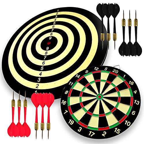 Paper Dartboard with Two Games Design, 12 Steeltip Darts, One-piece Shaft and Flight with No Flights Falling Out, Easy Hang Up Construction