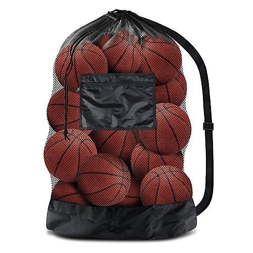 BROTOU Extra Large Mesh Ball Bag, Drawstring Socce Bag for Coach, Use for Basketball, Volleyball, Baseball, Mesh Equipmenbag with Adjustable and Portable Strap - size: 18" x 28"