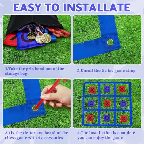 Giant Tic Tac Toe Game Outdoor with Cornhole Bean Bag, 4ft x 4ft Large Bean Bag Tic Tac Toe Toss, Travel Beach Lawn Backyard Cornhole Games for Kids Adults, Birthday Party Family Reunion Game
