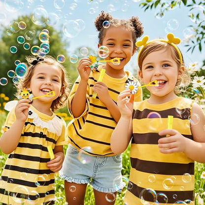 Winrayk Bee Party Favors, 24Pcs Bee Themed Mini Bubble Wands for Kids Bubbles Bulk with Detachable Topper (6 Styles & Colors), Birthday Gift Easter Goody Bag Stuffer Classroom Prizes Honey Party Favor - style: Bee
