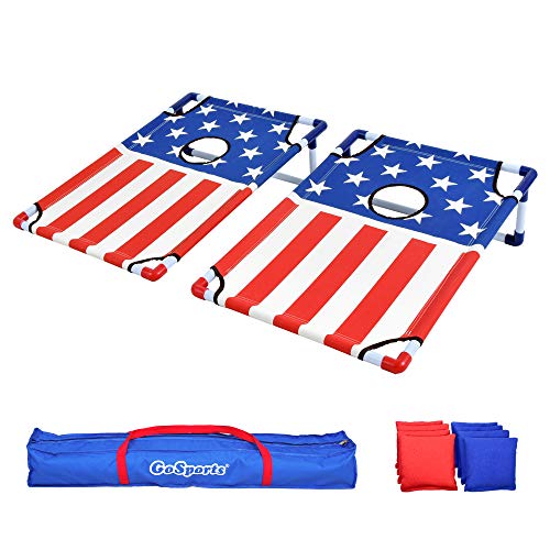 GoSports Portable Cornhole Set with Carry Case - Outdoor Lawn Bean Bag Toss Game for Adults and Family - Beach, Camping, Yard Games & More - style: America