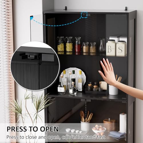 Display Cabinet with Glass Doors 4 Tier Glass Display Case with RGB LED Lights Display Cases for Collectibles Adjustable Shelves Display Case, for Game Room, Living Room, Bedroom, Black - color: Black