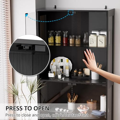 Display Cabinet with Glass Doors 4 Tier Glass Display Case with RGB LED Lights Display Cases for Collectibles Adjustable Shelves Display Case, for Game Room, Living Room, Bedroom, Black - color: Black