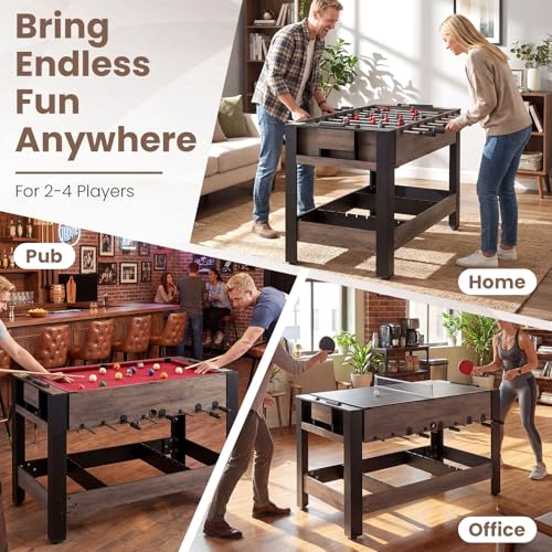 GYMAX 3 in 1 Multi Game Table, Swivel Combo Game Table with Foosball, Billiards & Table Tennis, Rod Storage Rack, Space-Saving Design for Family Night, Home, Game Room, Office