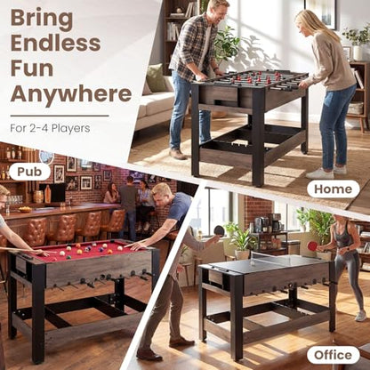 GYMAX 3 in 1 Multi Game Table, Swivel Combo Game Table with Foosball, Billiards & Table Tennis, Rod Storage Rack, Space-Saving Design for Family Night, Home, Game Room, Office