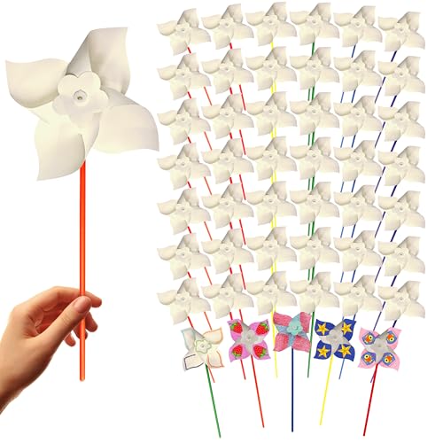 4E's Novelty 24 Pack DIY Pinwheels Craft for Kids, Bulk Summer Pinwheel Craft Kit, Color Your Own Paper Windmill Patriotic Pinwheels for Kids Bulk 4th ofJuly Craft for Kids Art Games