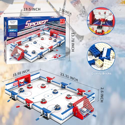 Ice Hockey Building Set, STEM Toys for Kids Ages 6-12, 8 Hockey Player Figures & Arena for Hockey Match Tabletop Battle Game, Sports Construction Kit, Compatible with Standard Bricks