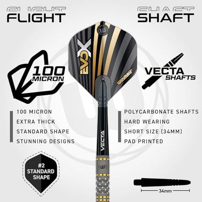 Winmau Michael Van Gerwen MvG EvoX Professional Darts Set - 90% Tungsten Darts with Flights & Shafts - Precision Grip Barrels for Steel Tip & Soft Tip Darts - Available in 18g - 24g Weights - size: 24G - Steel Tip