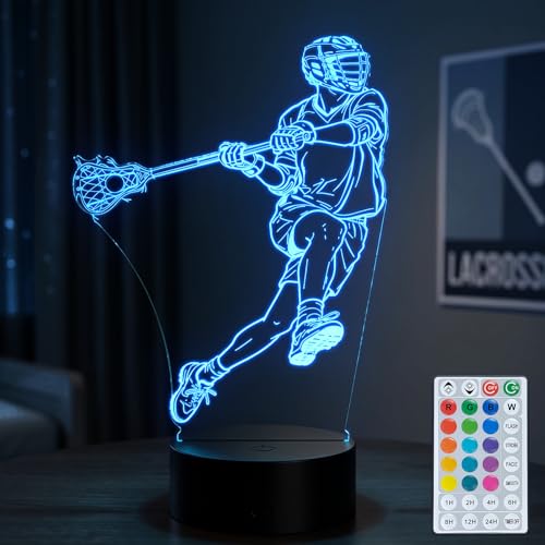 Lacrosse Night Light, Lacrosse Gifts for Boys Men | 16 Colors, 3D Illusion Lamp, Remote & Touch, Dimmable and Timer, Sports Bedroom Decor, Birthday Xmas Senior Night - color: Lacrosse