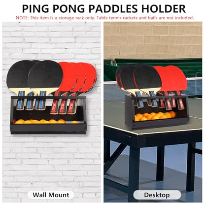 Ping Pong Paddle Holder, Ping Pong Paddle Storage Rack Hold 8 Rackets, 2-in-1 Wall Mount & Countertop Table Tennis Holder for Garage, Game Room, Bar and Men Cave - color: Black