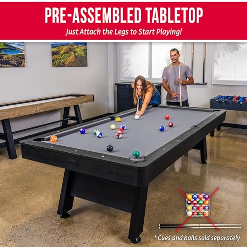 GoSports 7 and 8 ft Pool Tables with Wood Finish - Gray, Black, or Green Felt - Billiards Game Room Table for Adults & Family - Accessories Not Included - style: 8 ft Gray