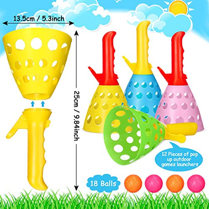 Jerify 30 Pcs Pop Pass Catch Ball Game Outdoor Indoor Games Toys for Kids with 12 Catch Launcher Baskets and 18 Balls Beach Sport Outdoor Activities for Summer Party Favor Gift Age 6 7 8 10 12+