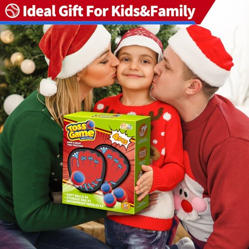 SpringFlower 4 Pack Catch and Toss Game, Toddler Catch Ball Game Set, Kids Baseball Beach Outdoor Pool Game Toy for Kids, Boys & Girls Toy for Kids Toddlers, Fun Idea Gift - style: Red