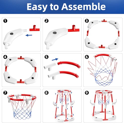 JUKUDAHU Swimming Pool Basketball Hoop Toy for Kids 2 3 4 5 6 Years Old - Floating Pool Basketball Game Toys with 4 Balls Air-Pump, Outdoor Play, Poolside Summer Water for Boys Girls Age 4-8-12 (Red) - color: Red