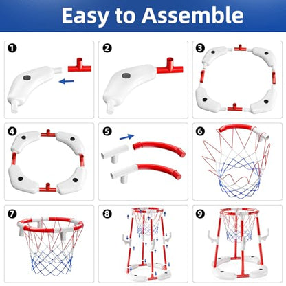 JUKUDAHU Swimming Pool Basketball Hoop Toy for Kids 2 3 4 5 6 Years Old - Floating Pool Basketball Game Toys with 4 Balls Air-Pump, Outdoor Play, Poolside Summer Water for Boys Girls Age 4-8-12 (Red) - color: Red