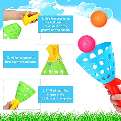Jerify 30 Pcs Pop Pass Catch Ball Game Outdoor Indoor Games Toys for Kids with 12 Catch Launcher Baskets and 18 Balls Beach Sport Outdoor Activities for Summer Party Favor Gift Age 6 7 8 10 12+