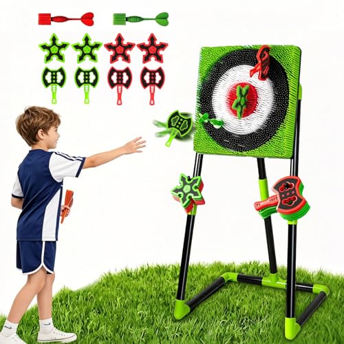 Axe Throwing Game for Backyard, 2-in-1 Axe & Dart Target Game Set with 4 Safe Throwing Axes & 6 Darts, Portable Outdoor Indoor Family Party Yard Game for Adults & Kids - color: Green