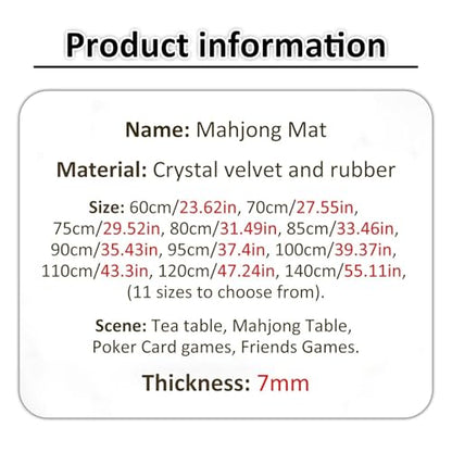 Round Mahjong Mat Thickened and Non-Slip Mahjong Table Cover with Rubber Backing Home Play Mat for Mahjong, Poker, Card, Board, Tile Games(90cm/35.43in) - size: 90cm/35.43in