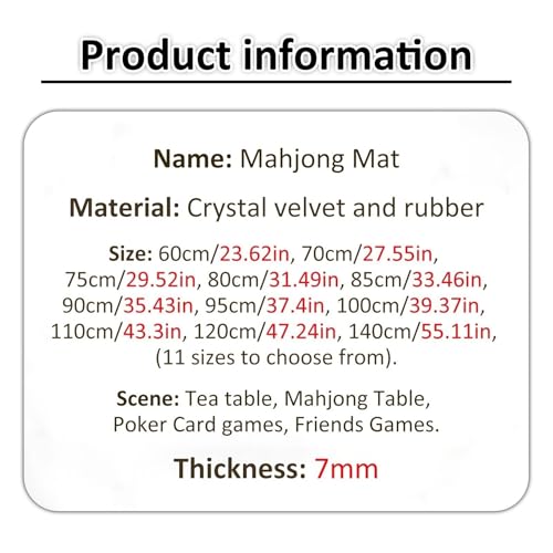 Round Mahjong Mat Thickened and Non-Slip Mahjong Table Cover with Rubber Backing Home Play Mat for Mahjong, Poker, Card, Board, Tile Games(120cm/47.24in) - size: 120cm/47.24in