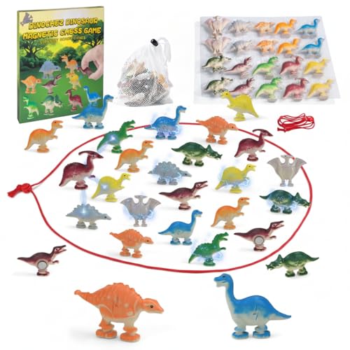 Unleash Prehistoric Fun Dinosaur Magnet Chess Game - 20 Vibrant Dino Stones with String & Storage Bag, Addictive Portable Strategy Toy for Family Game Night & Stocking Stuffers