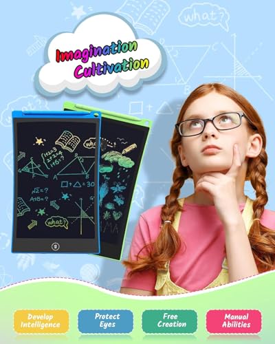 TECJOE LCD Writing Tablet, 8.5 Inch 2 Pack Colorful Doodle Board Drawing Tablet for Kids, Kids Travel Games Activity Learning Toys Birthday Gifts for 3 4 5 6 Year Old Boys and Girls, Blue Green - color: Blue Green