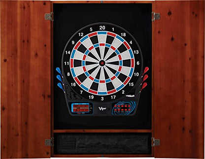 Viper Metropolitan Solid Wood Cabinet & Electronic Dartboard Play-Ready Bundle - color: Cinnamon, style: Standard Set