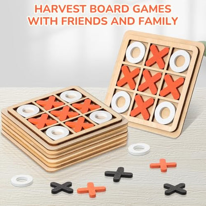Meooeck 6 Pieces Wooden Tic Tac Toe Game Mini Board Game XO Chess Board Family Toys Birthday Party Favors, Goody Bag Stuffers(Classic Color)