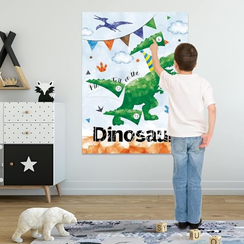 WERNNSAI Pin the Tail on The Dinosaur - T-Rex Dinosaur Birthday Decorations Roar Dino Theme Party Games for Toddlers Kids Boys Room Wall Decor 21" x 28" Poster with 24 Stickers and Blindfold - style: Dinosaur C