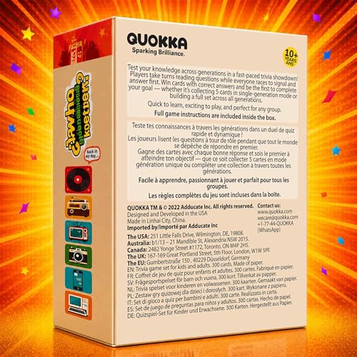 QUOKKA Generation Trivia Game – Generations Challenge Card Set with 600 Questions for Ages 10+ – Travel Game for Family Night, Parties – Trivia Cards for Adults, Teens and Kids