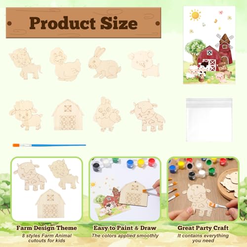 24 Pcs Farm Party Favors Wooden Painting Craft Kits Birthday Party Supplies with Organza Bag for Goodie Bags Fillers Adult Thank You Gifts - style: Farm Animal