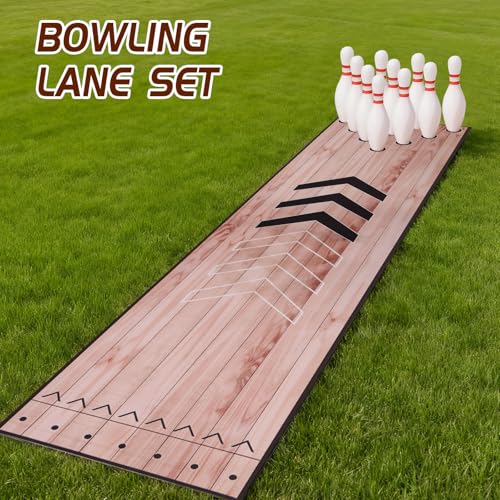 Mini Bowling Set, Bowling Alley Set with Thicken Lane, Indoor & Outdoor Home Bowling Set, Bowling Pins Ball Set, Full Bowling Alley Set for Family & Friends, Diatomite & Rubber Material Lane (Thick)