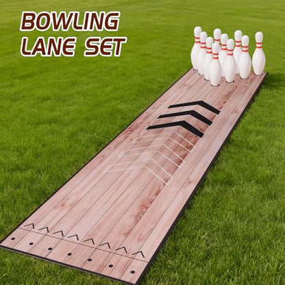 Mini Bowling Set, Bowling Alley Set with Thicken Lane, Indoor & Outdoor Home Bowling Set, Bowling Pins Ball Set, Full Bowling Alley Set for Family & Friends, Diatomite & Rubber Material Lane (Thick)