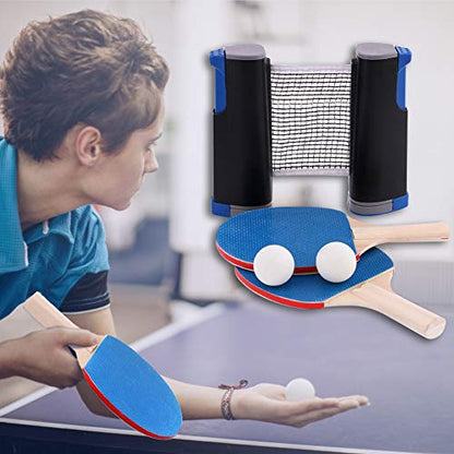 Portable Table Tennis Set Ping Pong Set with Retractable Net Indoor Outdoor Play for Kids Adults