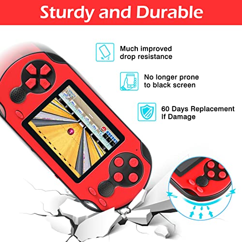 TaddToy 16 Bit Handheld Game for Kids Adults, 3.0'' Large Screen Preloaded 230 HD Classic Retro Video Games with USB Rechargeable Battery & 3 Game Cartridges for Birthday Gift for Kids 4-12 (Red) - color: Red