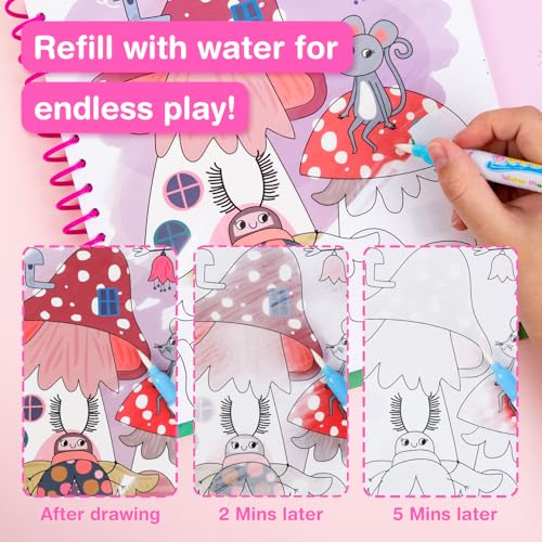 Avenir Reusable Water Coloring Book for Toddlers 3-5 Years, Road Trip & Airplane Mess-Free Portable Educational 4 in 1 Creative Set Water-Reveal Paint Activity Doodle Pad Kids Art Crafts - color: Fantasy Garden