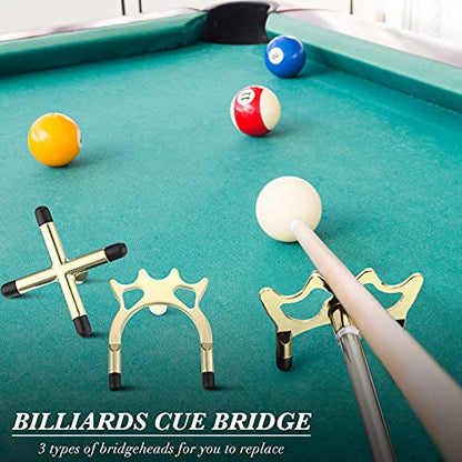 Skylety Retractable Billiards Cue Snooker Pool Bridge Stick with 3 Pieces Removable Bridge Head, Snooker Set Billiards Pool Cue Accessory for Pool Table - color: Gold