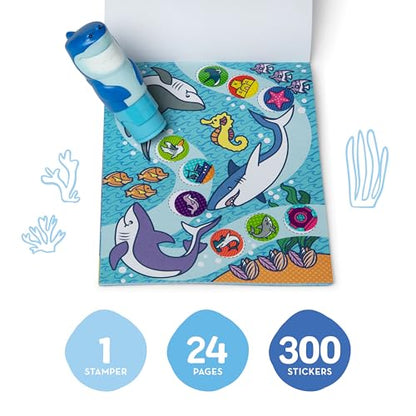 Melissa & Doug Sticker Wow!™ 24-Page Activity Pad and Sticker Stamper, 300 Stickers, Arts and Crafts Fidget Toy Collectible Character – Shark - for Kids Ages 3+ - FSC Certified - color: Shark, size: Single