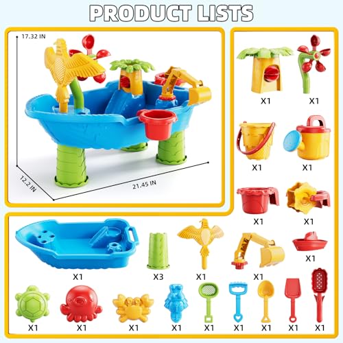 Kids Sand Water Table for Toddlers 1-3 3-5 Years, Outdoor Activity Play Set with Beach Toys, Shovels & Molds, Summer Outdoor Beach Outside Backgard Sensory Toys for Kids Boys Girls 1.5+ Years - style: 8905