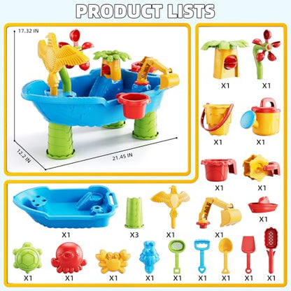 Kids Sand Water Table for Toddlers 1-3 3-5 Years, Outdoor Activity Play Set with Beach Toys, Shovels & Molds, Summer Outdoor Beach Outside Backgard Sensory Toys for Kids Boys Girls 1.5+ Years - style: 8905