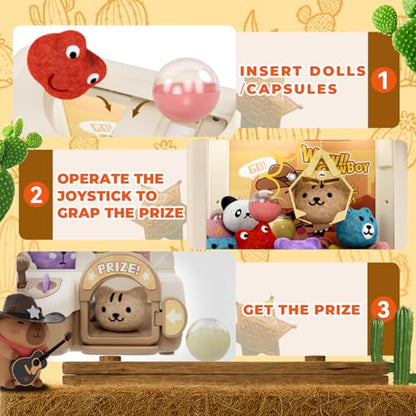 Capybara Claw Machine for Kids, Arcade Prize Grabber with Plush Toys and Capsules, 3-Joystick Coin-Style Controls, Lights and Music, Gift for Ages 3 and Up - style: Capybara