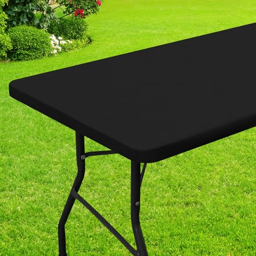 Smiry Rectangle Picnic Table Cloth, Waterproof Elastic Fitted Tablecloths for 4 Foot Tables, Washable Polyester Table Cover for Camping, Indoor and Outdoor (Black, 24"x48") - color: Black, size: 48" X 24" (Rectangular)