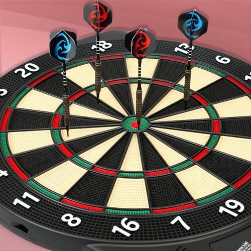 Electronic Dart Board, Soft Tip Dartboard Set 40 Games, 427 Variants Digital Electric Dart Boards with Colorful LED, 6 Darts, 100 Tips, Power Adapter