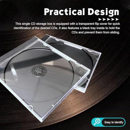 5 PCS Car Standard Single Clear CD Jewel Cases, Rigid Plastic DVD Storage Case with Assembled Tray, Thickened Anti-scratch Protective Discs Holder, for Car & Home (Black)