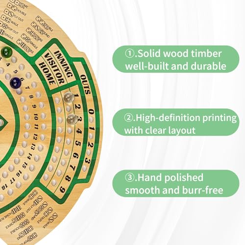 WodGod Baseball Board Game,Baseball Dice Board Game,Solid Wood,12 Colourful Beads and Dice,Manual Included,Portable,Perfect for Home Party,Family Night and Road Trip (Sector)